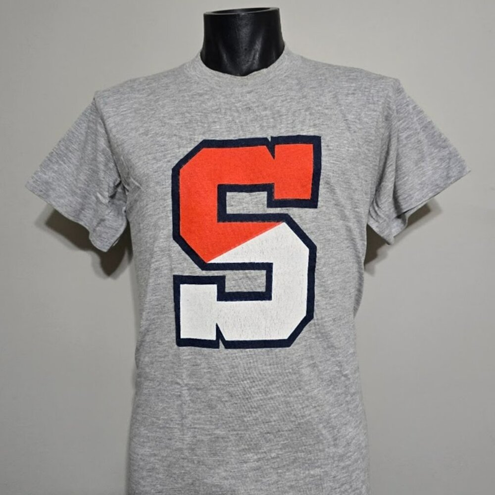 VINTAGE 80s Syracuse Orangemen Single Stitch T Shirt Sand-Knit Tee Top